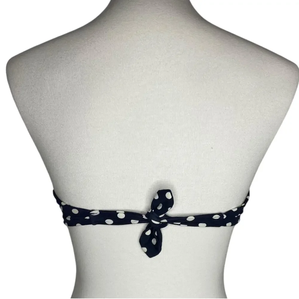 J. Crew Polka Dot Bikini Swim Top Navy Blue Strapless Underwire Size 32D Beach - Picture 8 of 12
